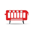 Red plastic barrier with white stripes on a white background