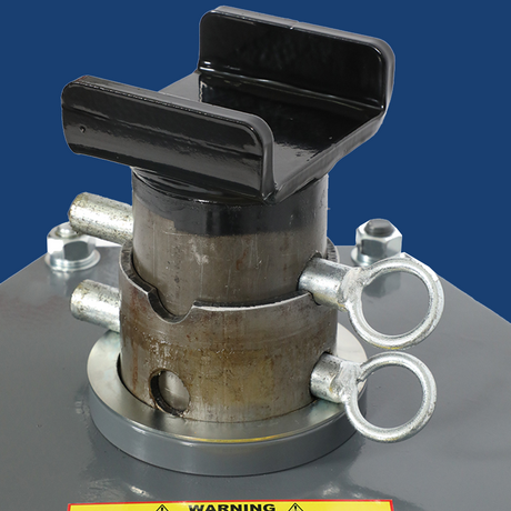 Borum Air Jack/Support Stand 10T Capacity - close-up of saddle top and lock pins