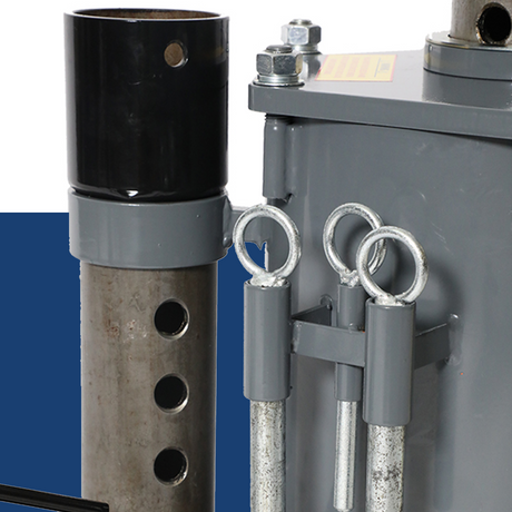 Borum Air Jack/Support Stand 10T Capacity - close-up of extension tube and stored pins