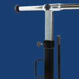 Metal stand with adjustable arms on a blue background