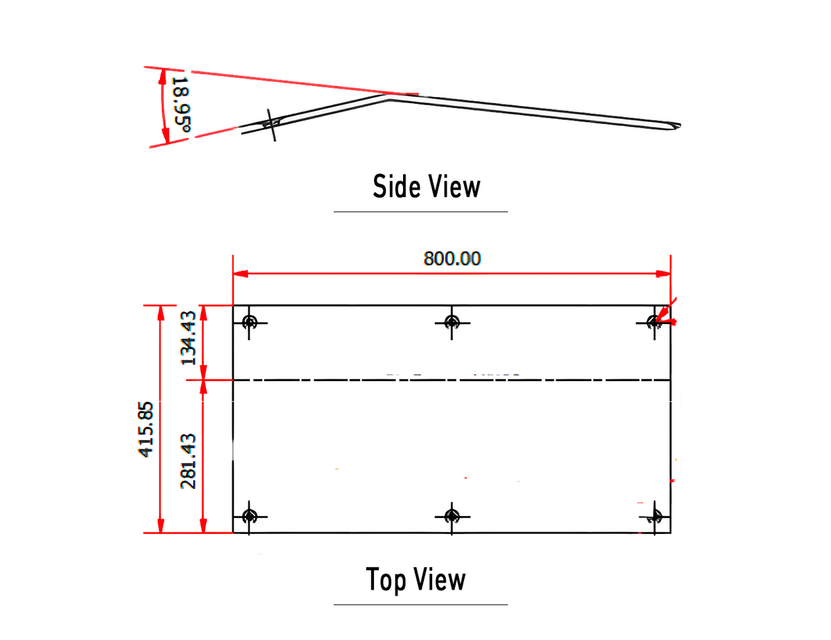 Dimensions of Side and Top Views of Barrier Group Steel Driveway Kerb Plate 415mm x 800mm - Galvanised