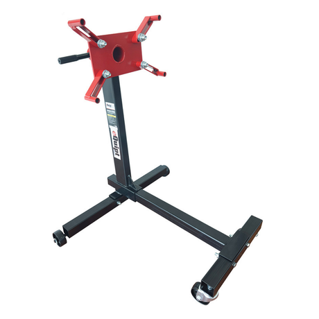 Red and black eQuipt 450kg Engine Stand With Rotating Head mechanical stand on a white background