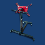 Red and black eQuipt 450kg Engine Stand With Rotating Head stand on a blue background