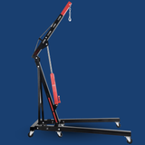 Black and red crane lift on a blue background