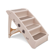 Beige pet stairs with brown steps on a white background