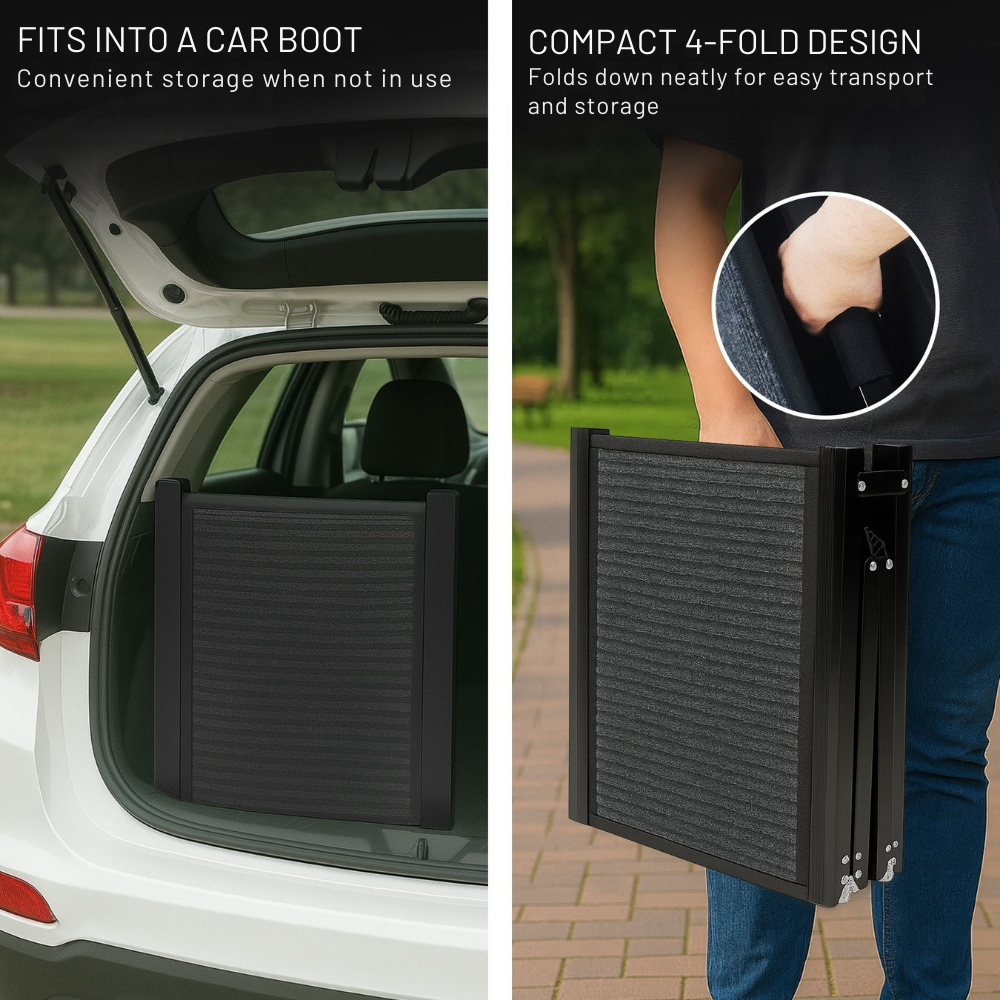 Car storage box in trunk and compact design shown with person holding it.