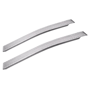 A pair of curved aluminium ramps with a textured, punched mesh surface for grip, displayed on a white background.