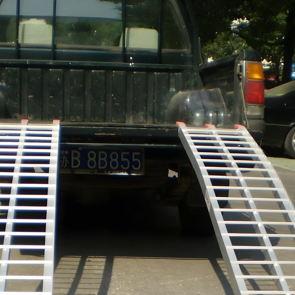 Heeve® 250kg 2.23m x 300mm Curved Non-Folding Aluminium Loading Ramp on a street