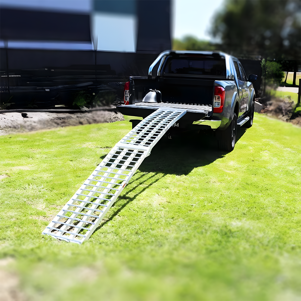 3m Ramp With Rails Heeve® 3m x 500kg Heavy-Duty Curved Folding Aluminium Ramp – Ramp Champ