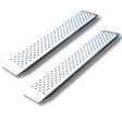 Two white metal grates with a grid pattern on a white background