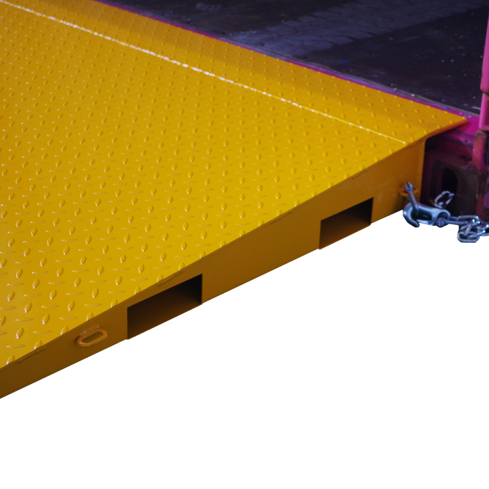 Yellow loading dock with a metal hook on a white background