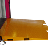 Yellow loading dock platform with chain on a white background