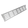 A brushed stainless steel grill grate with elongated oval cutouts, shown at an angle on a plain white background.