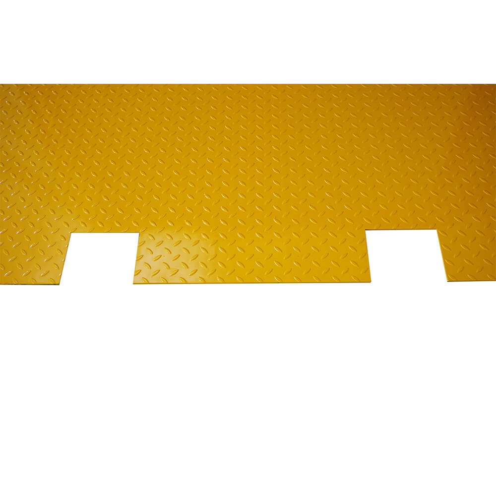 Top view of a yellow Heeve self-supporting forklift container ramp 