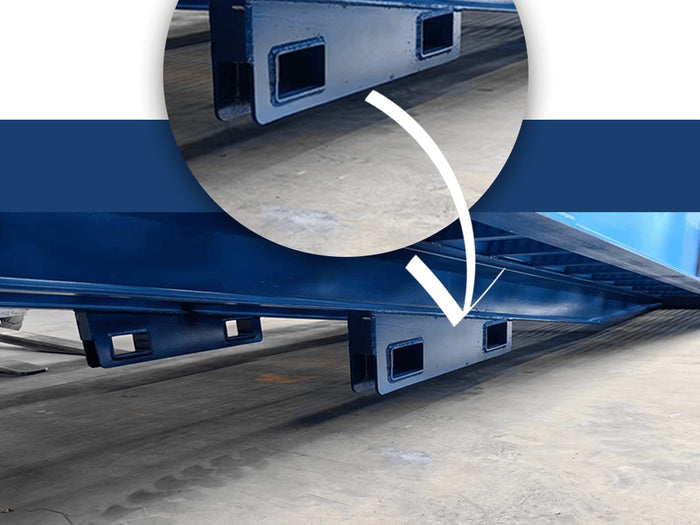 Forklift tyne pockets under a Heeve yard ramp