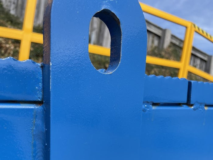 Close-up of a welded lifting lug on a Heeve yard ramp