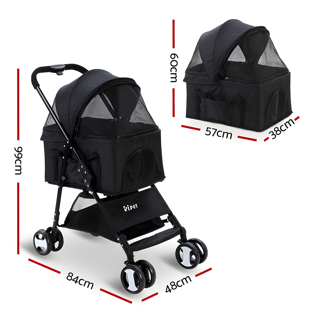 i.Pet 3 in 1 Foldable Pet Stroller Dog Carrier Mid Size Black Ramp Champ
