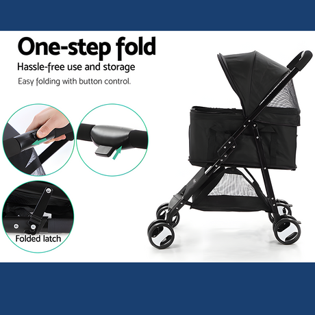i.Pet 3-in-1 Foldable Pet Stroller Dog Carrier Mid Size - Grey