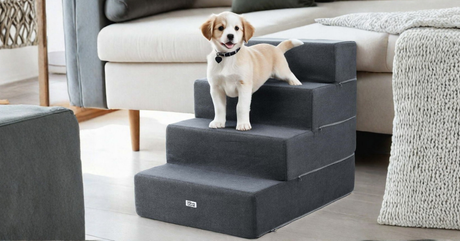 i.Pet 4-Step 16D Foam Dog Stairs with Washable Cover – Dark Grey