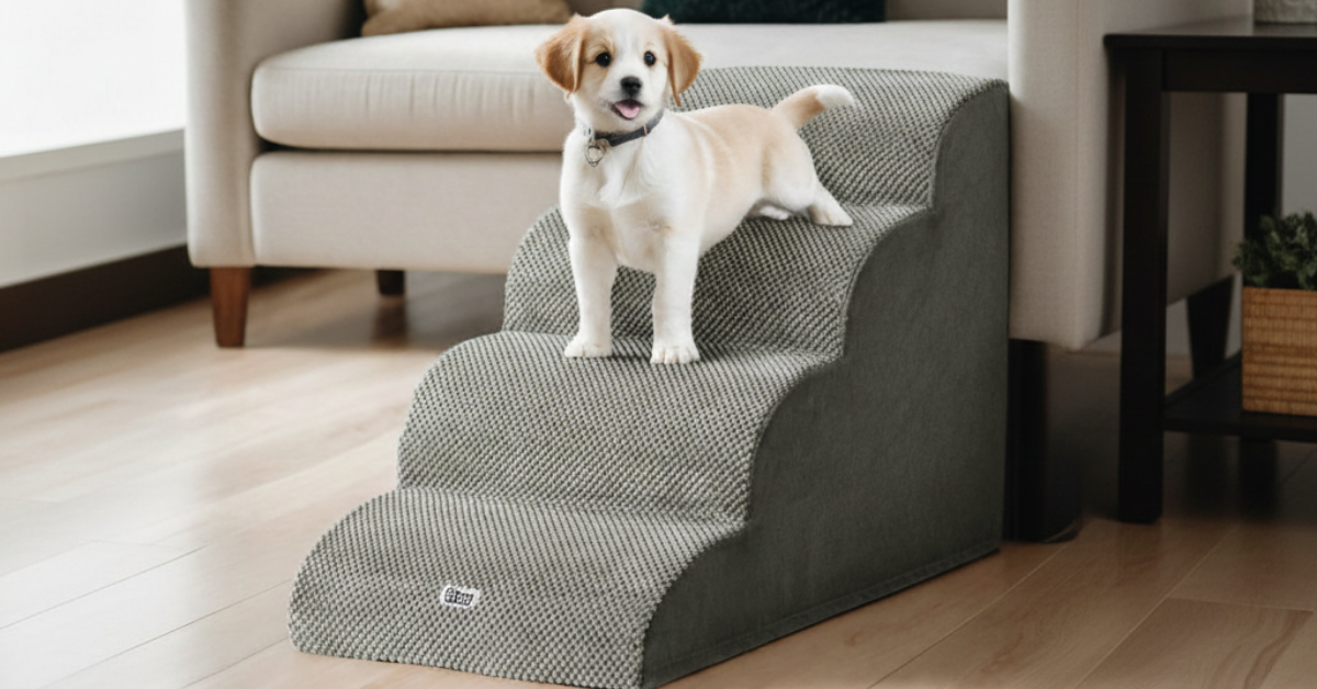 i.Pet 3-Step 30D Foam Dog Stairs with Washable Cover – Grey