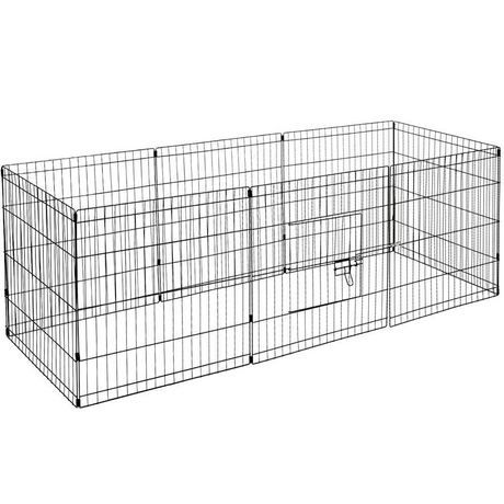 An octagonal wire pet fence enclosure with measurements displayed: 155cm in diameter and 60cm in height, with a door width of 62cm