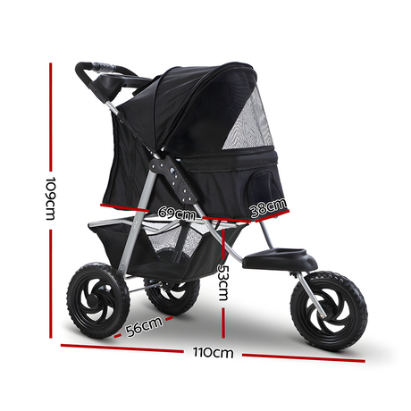 i.Pet Foldable Pet Stroller Dog Carrier Large - Black - stroller with dimensions diagram in centimetres