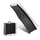 Black pet ramp with dimensions on a white background