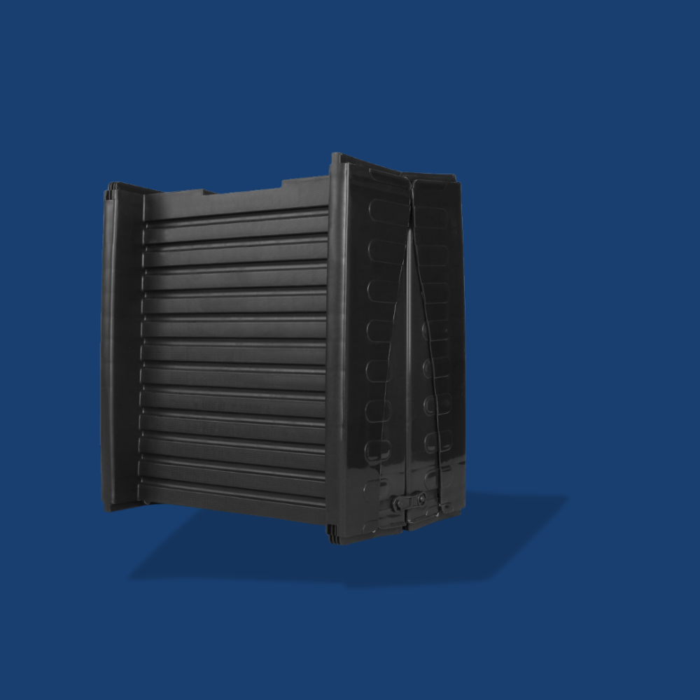 Black plastic folded  ramp on a blue background