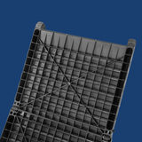 Black plastic ramp bottom view on a blue background