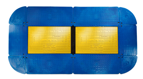 Two Oxford Plastics LowPro 15/10 trench covers joined with blue ramps