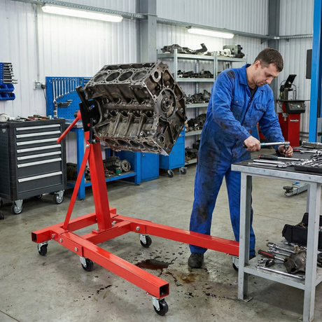 Mechanic working on a car engine in a workshop