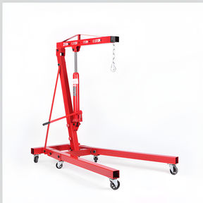 New Aim Folding Hydraulic Engine Crane Hoist Lift – 2 Tonne - red engine crane on white background, hook empty