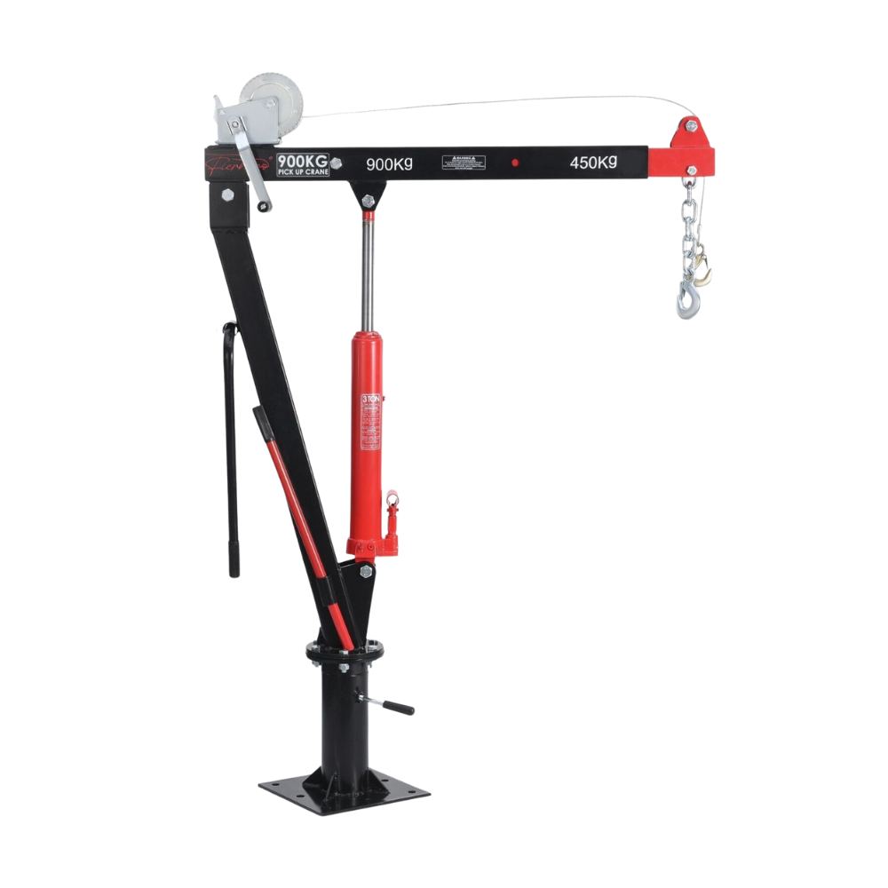 Pneumatic hoist with red accents on a white background