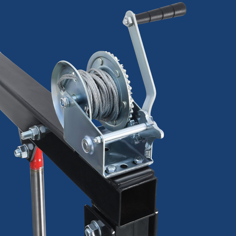 Hand winch with cable on a blue background