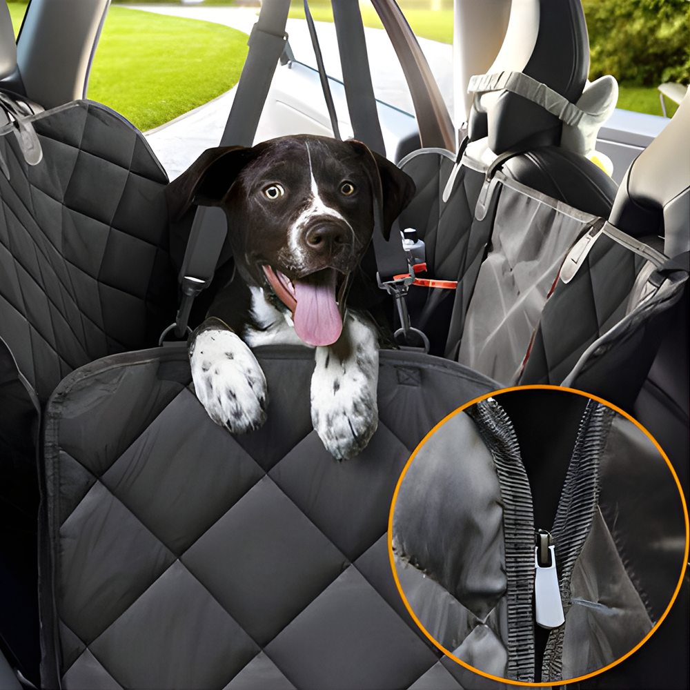 dog inside New Aim Premium Car Back Seat Protector Cover Hammock Type Zipper Mat