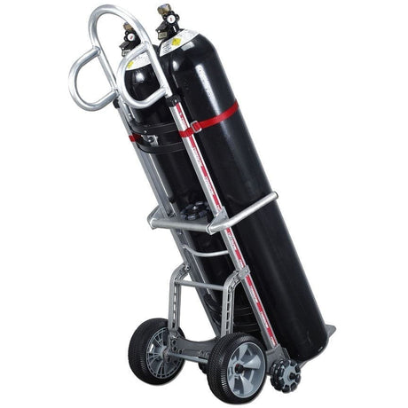 Rotatruck Dual Gas Cylinder V-Loop Handle Hand Trolley, 225kg Capacity - rear view trolley carrying two cylinders