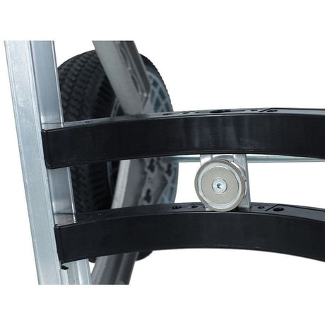 Rotatruck Dual Gas Cylinder V-Loop Handle Hand Trolley, 225kg Capacity - close-up of black cylinder cradle with magnet
