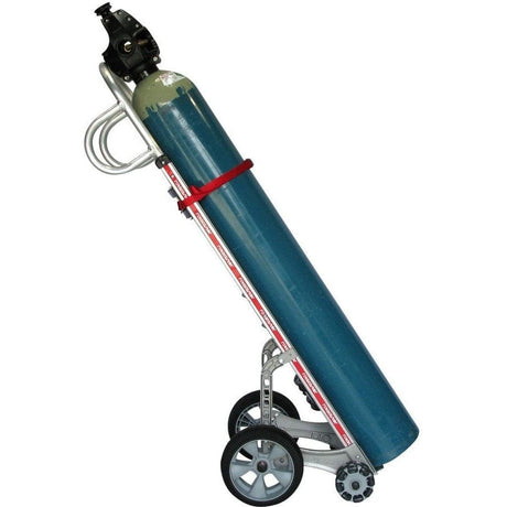Rotacaster Single Gas Cylinder Rotatruck Hand Trolley, 225kg Capacity - trolley carrying gas cylinder, side view