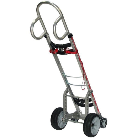 Rotacaster Single Gas Cylinder Rotatruck Hand Trolley, 225kg Capacity - empty trolley rear angled view showing handles and wheels