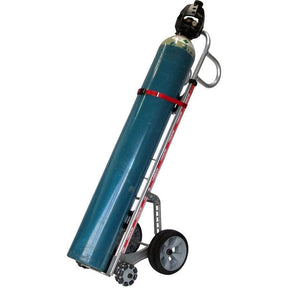 Rotacaster Single Gas Cylinder Rotatruck Hand Trolley, 225kg Capacity - trolley loaded with gas cylinder, strapped, white background