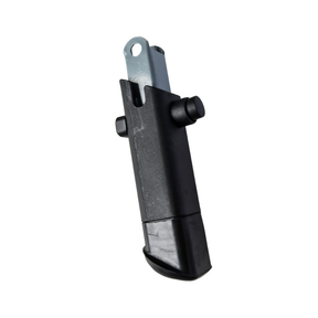 Black plastic component on a white background