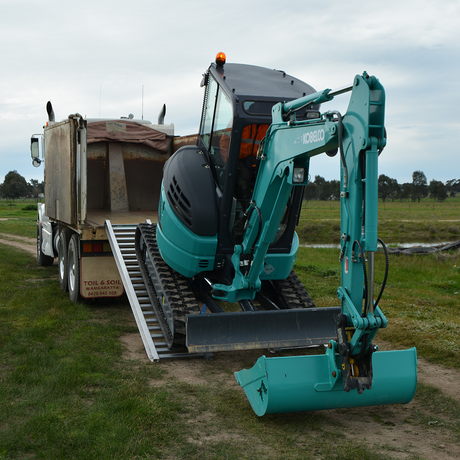 excavator on the ramp