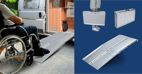 Person in a wheelchair using the ramp to enter a home, demonstrating indoor accessibility.
