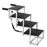 Set of four black pet steps with metal frames on a white background