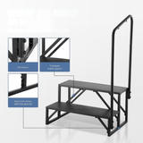 Black step ladder with features highlighted on a white background