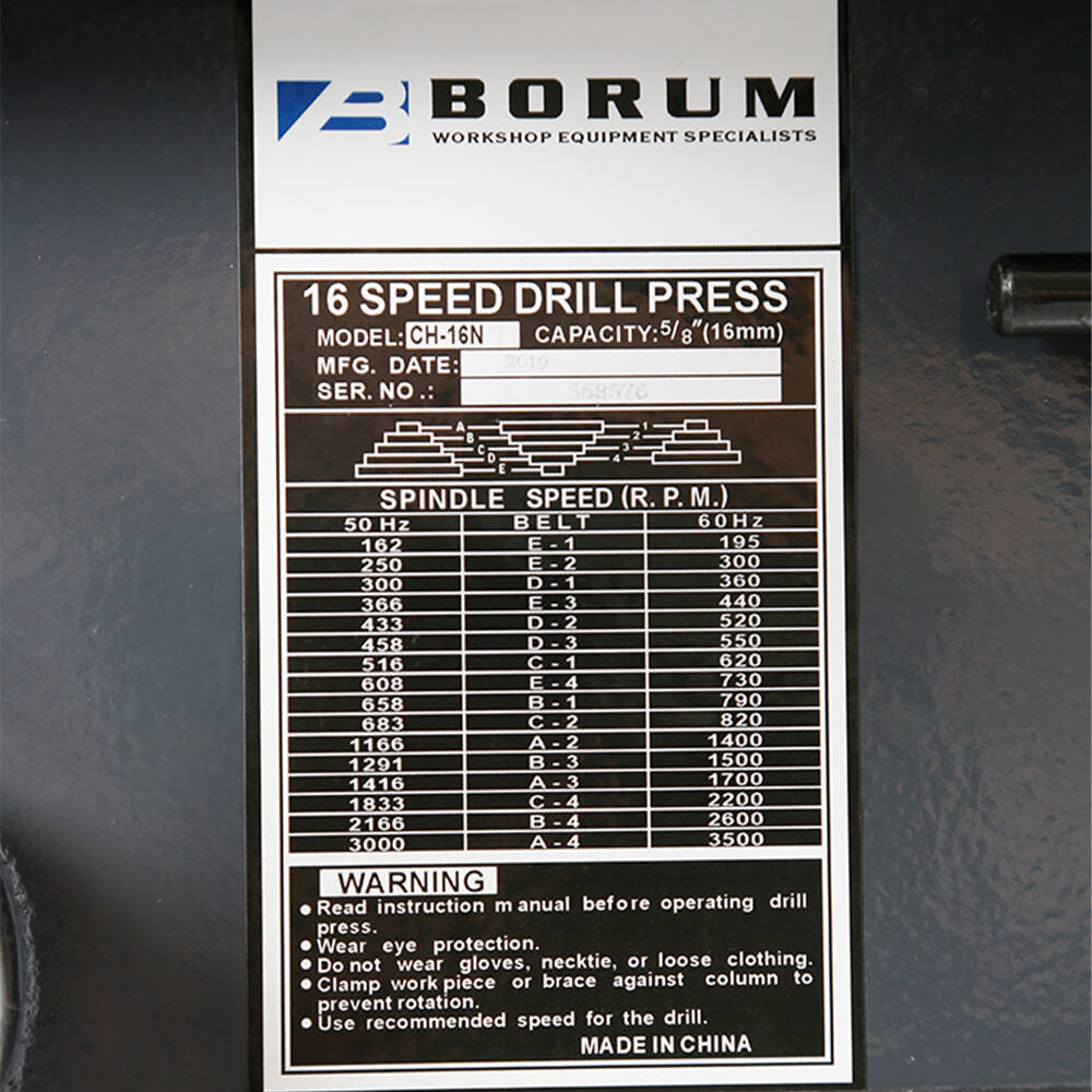 Borum Workshop Equipment Borum Industrial Bench Drill 16-Speed 3/4HP