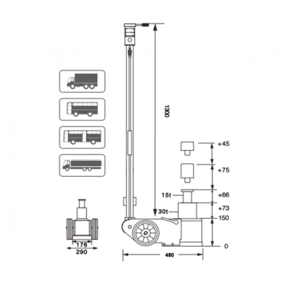 Borum 2-Stage Air Actuated Truck Jack, 30 Tonne - Borum - Ramp Champ