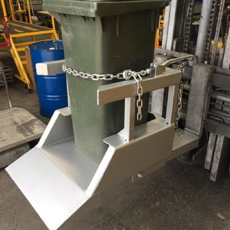 DHE 240L Plastic Wheelie Bin Tipper Forklift Attachment - DHE - Ramp Champ