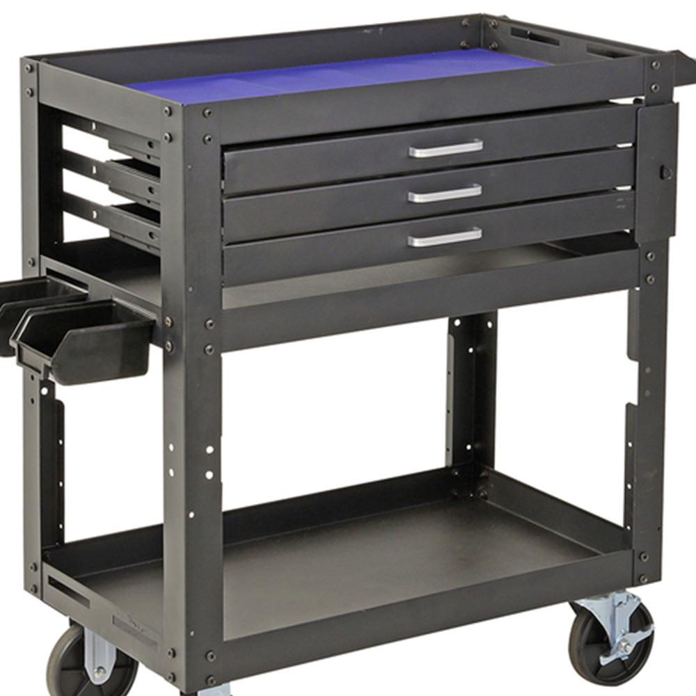 Troden Workshop Equipment Durolla 3-Layer Steel Uitility Cart with Shelves, 150kg Capacity