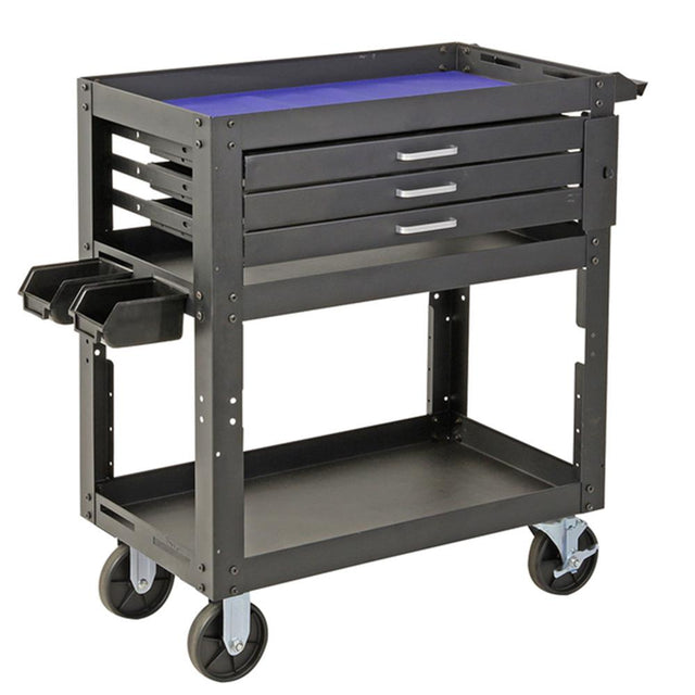 Troden Workshop Equipment Durolla 3-Layer Steel Uitility Cart with Shelves, 150kg Capacity